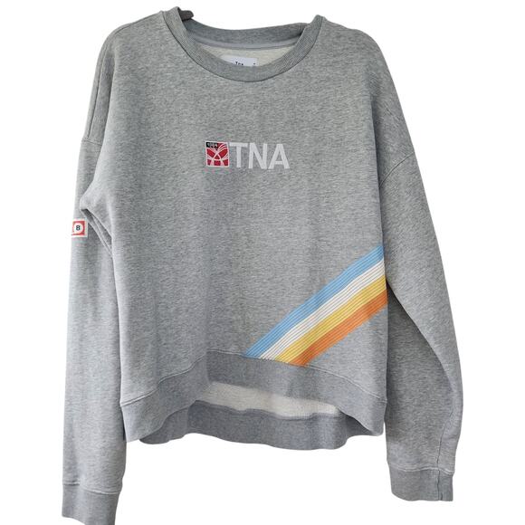 Tna Rainbow Stitch Sweatshirt  Heather gray Aviator Nation size M cotton casual - Picture 1 of 9